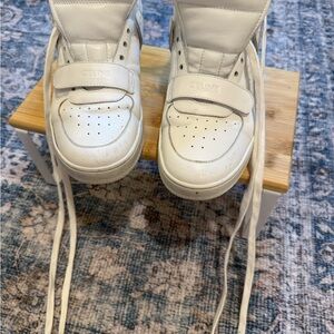 Celine Kids Cream Leather High-Top Sneakers with Velcro Strap